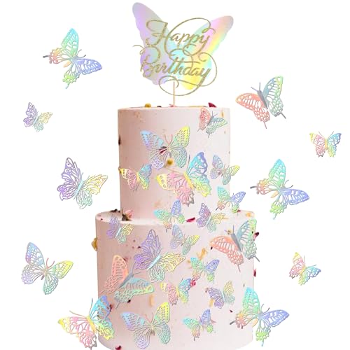 21 Stück 3D Lebendige Schmetterling Cupcake Toppers Glitzer Gemischte Geburtstag Butterfly Tortendeko Gemischte Schmetterlinge Kuchen Deko für Baby Kinder Jungen Mädchen Kuchen Dekoendeko Silber von SYKYCTCY