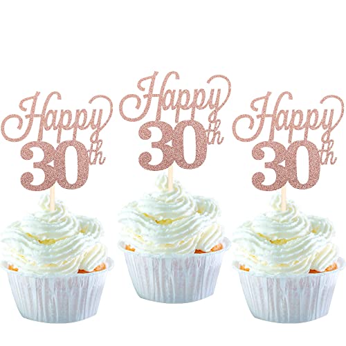 24 Stück 30 Cupcake Toppers Glitter"Happy 30th Birthday" Kuchen Topper Nummer 30 Achtzehn Sweet 30 Geburtstag Hochzeitstag Party Kuchen Dekorationen Zubehör Rose Gold von SYKYCTCY