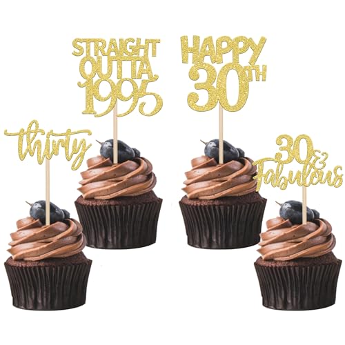 24 Stück 30th Geburtstag Tortendeko Straight Outta 1995 Cupcake Toppers Thirty Awesome Since 1995 Cupcake Picks 30 fabelhafte Tortendekorationen für 30. Geburtstag Gold von SYKYCTCY