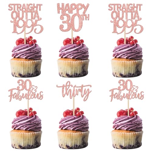24 Stück 30th Geburtstag Tortendeko Straight Outta 1995 Cupcake Toppers Thirty Awesome Since 1995 Kuchen Deko für 30. Geburtstag Jahrestag Party Kuchen Dekorationen Rosegold 24 Stück 30th Geburtstag Tortendeko Straight Outta 1995 Cupcake Toppers Thirty Awesome Since 1995 Kuchen Deko für 30. Geburtstag Jahrestag Party Kuchen Dekorationen Rosegold von SYKYCTCY