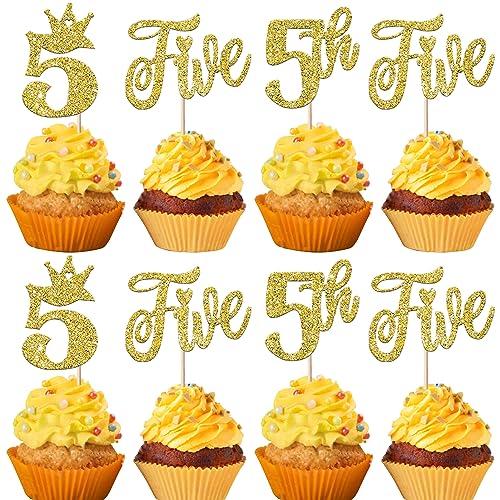 24 Stück 5th Geburtstag Cupcake Toppers Glitzer Fünfte Geburtstag Tortendeko Five Kuchen Deko mit Crown Happy Birthday Kuchen Dekorationen für Baby Dusche Fünfte Jahrestag Party Gold 24 Stück 5th Geburtstag Cupcake Toppers Glitzer Fünfte Geburtstag Tortendeko Five Kuchen Deko mit Crown Happy Birthday Kuchen Dekorationen für Baby Dusche Fünfte Jahrestag Party Gold von SYKYCTCY