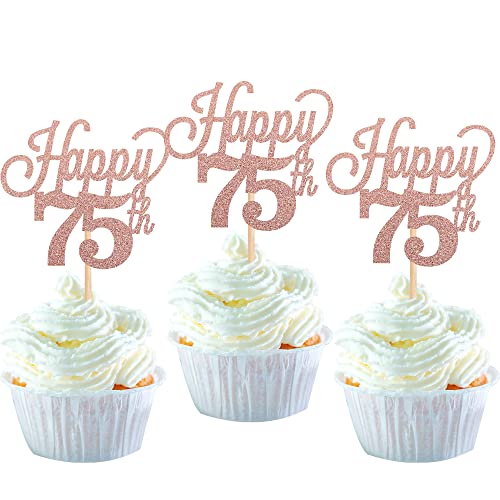 24 Stück 75 Cupcake Toppers Glitter"Happy 75th Birthday" Kuchen Topper Nummer 75 Achtzehn Sweet 75 Geburtstag Hochzeitstag Party Kuchen Dekorationen Zubehör Rose Gold 24 Stück 75 Cupcake Toppers Glitter"Happy 75th Birthday" Kuchen Topper Nummer 75 Achtzehn Sweet 75 Geburtstag Hochzeitstag Party Kuchen Dekorationen Zubehör Rose Gold von SYKYCTCY