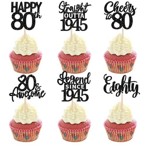 24 Stück 80th Geburtstag Cupcake Toppers Glitzer Straight Outta 1945 Kuchen Deko Happy 80th Tortendeko für Prost auf 80 Jahre Geburtstag Hochzeit Jahrestag Party Kuchen Dekoration Schwarz 24 Stück 80th Geburtstag Cupcake Toppers Glitzer Straight Outta 1945 Kuchen Deko Happy 80th Tortendeko für Prost auf 80 Jahre Geburtstag Hochzeit Jahrestag Party Kuchen Dekoration Schwarz von SYKYCTCY