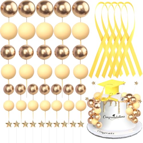 24 Stück Abschluss 2025 Tortendeko Abschluss Kappen Diplom Kugeln Kuchen Deko Gratulation zum Graduierung Kuchendekorationen für Class of 2025 Graduierung Party Kuchen Dekoration Gold von SYKYCTCY
