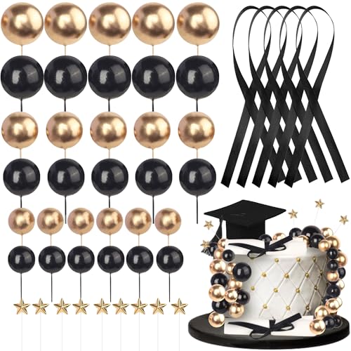 24 Stück Abschluss 2025 Tortendeko Abschluss Kappen Diplom Kugeln Kuchen Deko Gratulation zum Graduierung Kuchendekorationen für Class of 2025 Graduierung Party Kuchen Dekoration Schwarz von SYKYCTCY