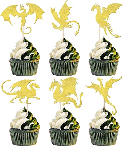 24 Stück Drachen Tortendeko Glitter Fantasie Geburtstag Cake Toppers für Fliegende Drachen Thema Baby Dusche Kinder Geburtstag Party Kuchen Dekorationen Zubehör Gold 24 Stück Drachen Tortendeko Glitter Fantasie Geburtstag Cake Toppers für Fliegende Drachen Thema Baby Dusche Kinder Geburtstag Party Kuchen Dekorationen Zubehör Gold von SYKYCTCY