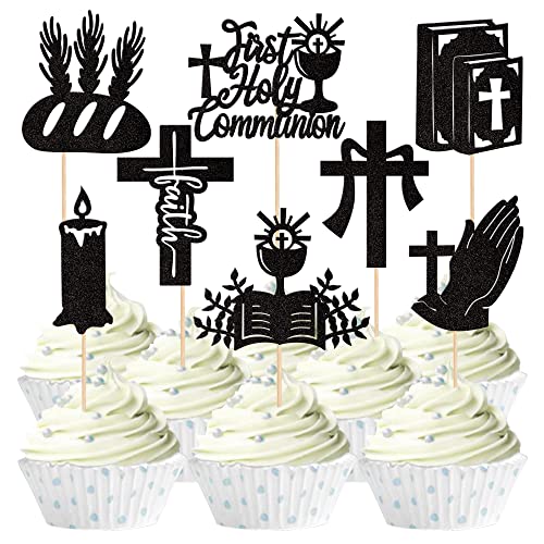 24 Stück Erste Heilige Kommunion Tortendeko Religion Thema Cupcake Toppers Glitter Kreuz Bibel Engel Gott segnen Kuchen Deko für Erste Kommunion Taufe Geburtstag Party Cupcake Picks Supplies Schwarz 24 Stück Erste Heilige Kommunion Tortendeko Religion Thema Cupcake Toppers Glitter Kreuz Bibel Engel Gott segnen Kuchen Deko für Erste Kommunion Taufe Geburtstag Party Cupcake Picks Supplies Schwarz von SYKYCTCY