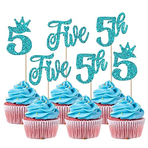 24 Stück Five Geburtstag Tortendeko Glitzer Happy 5th Geburtstag Cupcake Toppers Crown Happy Geburtstag Kuchen Deko für Fünfte Geburtstag Party Kuchen Dekorationen Blau 24 Stück Five Geburtstag Tortendeko Glitzer Happy 5th Geburtstag Cupcake Toppers Crown Happy Geburtstag Kuchen Deko für Fünfte Geburtstag Party Kuchen Dekorationen Blau von SYKYCTCY