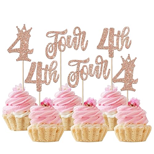 24 Stück Happy 4th Geburtstag Cupcke Toppers Glitzer Vierte Geburtstag Tortendeko Crown Four Geburtstag Kuchen Deko für Baby-Dusche Vierte Geburtstag Party Kuchen Dekorationen Rosegold 24 Stück Happy 4th Geburtstag Cupcke Toppers Glitzer Vierte Geburtstag Tortendeko Crown Four Geburtstag Kuchen Deko für Baby-Dusche Vierte Geburtstag Party Kuchen Dekorationen Rosegold von SYKYCTCY