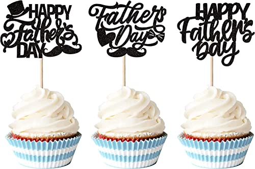 24 Stück Happy Father's Day Tortendeko Glitzer Best Dad Cupcake Toppers Love Dad Moustache Hat Kuchen Deko für Father's Day Thema Party Männer Geburtstag Party Tortendekoration Schwarz 24 Stück Happy Father's Day Tortendeko Glitzer Best Dad Cupcake Toppers Love Dad Moustache Hat Kuchen Deko für Father's Day Thema Party Männer Geburtstag Party Tortendekoration Schwarz von SYKYCTCY