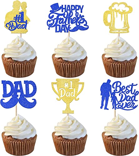 24 Stück Happy Father's Day Tortendeko Glitzer Best Dad Ever Cupcake Toppers Love Dad Moustache Hat #1 Dad Kuchen Deko für Father's Day Thema Thema Geburtstag Party Blau Gold 24 Stück Happy Father's Day Tortendeko Glitzer Best Dad Ever Cupcake Toppers Love Dad Moustache Hat #1 Dad Kuchen Deko für Father's Day Thema Thema Geburtstag Party Blau Gold von SYKYCTCY