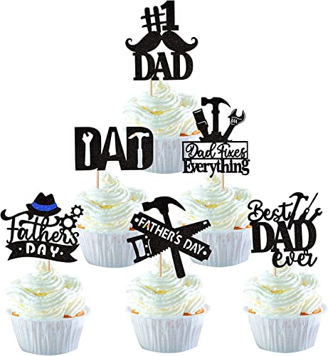 24 Stück Happy Father's Day Tortendeko Glitzer Best Dad Ever Kuchen Deko Love Father #1 Dad Dad Tie Moustache Hat Glass Cupcake Toppers für Father's Day Thema Party Geburtstag Cake Decoration Schwarz 24 Stück Happy Father's Day Tortendeko Glitzer Best Dad Ever Kuchen Deko Love Father #1 Dad Dad Tie Moustache Hat Glass Cupcake Toppers für Father's Day Thema Party Geburtstag Cake Decoration Schwarz von SYKYCTCY