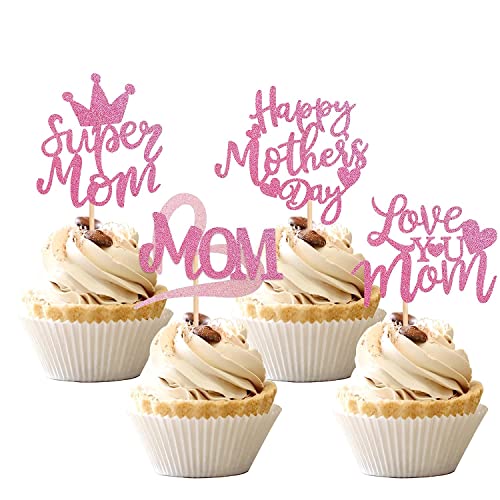 24 Stück Happy Mother's Day Cupcake Toppers, Glitter Herz Super Mom Love You Mom Tortendeko Deko Kuchen für glückliche Muttertag Thema Frauen Geburtstag Party Kuchen Dekorationen Zubehör Rosa 24 Stück Happy Mother's Day Cupcake Toppers, Glitter Herz Super Mom Love You Mom Tortendeko Deko Kuchen für glückliche Muttertag Thema Frauen Geburtstag Party Kuchen Dekorationen Zubehör Rosa von SYKYCTCY