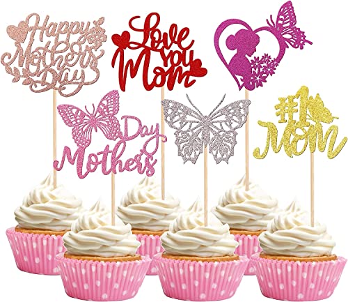 24 Stück Happy Mother's Day Tortendeko, Glitzer Herz #1 Mom Schmetterling Love You Mom Cake Toppers Kuchen Deko Cupcake Topper für Glücklicher Muttertag Thema Frauen Geburtstag Party Supplies Bunt 24 Stück Happy Mother's Day Tortendeko, Glitzer Herz #1 Mom Schmetterling Love You Mom Cake Toppers Kuchen Deko Cupcake Topper für Glücklicher Muttertag Thema Frauen Geburtstag Party Supplies Bunt von SYKYCTCY