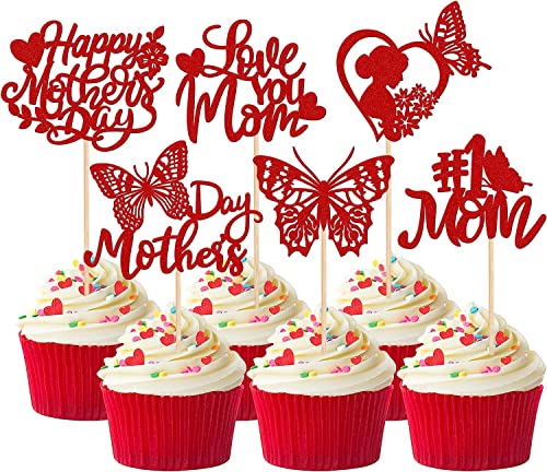 24 Stück Happy Mother's Day Tortendeko, Glitzer Herz #1 Mom Schmetterling Love You Mom Cake Toppers Kuchen Deko Cupcake Topper für Glücklicher Muttertag Thema Frauen Geburtstag Party Supplies Rot 24 Stück Happy Mother's Day Tortendeko, Glitzer Herz #1 Mom Schmetterling Love You Mom Cake Toppers Kuchen Deko Cupcake Topper für Glücklicher Muttertag Thema Frauen Geburtstag Party Supplies Rot von SYKYCTCY