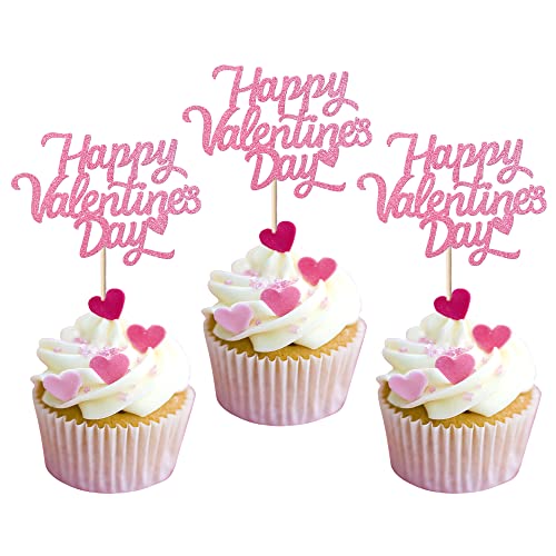 24 Stück Happy Valentine's Day Kuchen Topper mit Lippen Liebe Herz Valentine Kuchen Picks Valentinstag Kuchen Dekorationen für Valentinstag Thema Hochzeit Geburtstag Party Kuchen Dekorationen Pink von SYKYCTCY