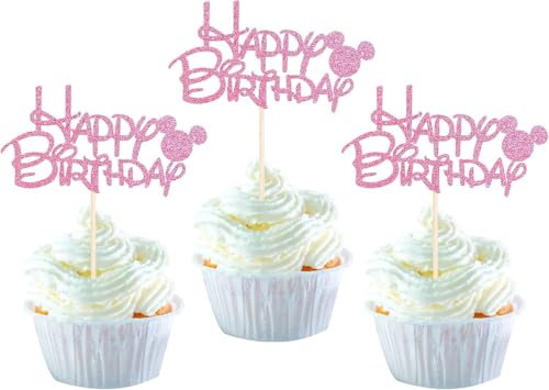 24 Stück Maus Inspiriert Tortendeko Glitzer Mouse Kuchen Deko Happy Birthday Cupcake Toppers mit Schleife für Baby Dusche Kinder Geburtstag Party Kuchen Dekorationen Schwarz Rosa 24 Stück Maus Inspiriert Tortendeko Glitzer Mouse Kuchen Deko Happy Birthday Cupcake Toppers mit Schleife für Baby Dusche Kinder Geburtstag Party Kuchen Dekorationen Schwarz Rosa von SYKYCTCY