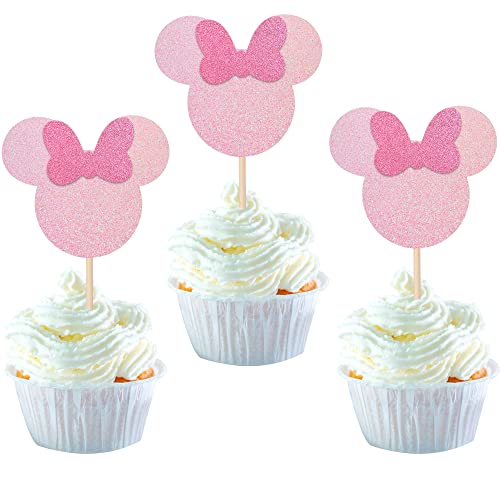 24 Stück Maus inspiriert Geburtstag Tortendeko Mini Maus Happy Birthday Cake Topper Maus mit Schleife Maus Kuchendekoration für Mini Happy Birthday Party Rosa von SYKYCTCY