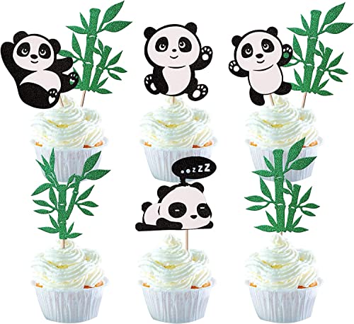 24 Stück Panda Tortendeko Glitzer Grün Bambus Cupcake Toppers Niedliches Tier Bär Kuchen Deko für Panda Thema Baby Dusche Kinder Geburtstag Party Kuchen Dekoration von SYKYCTCY