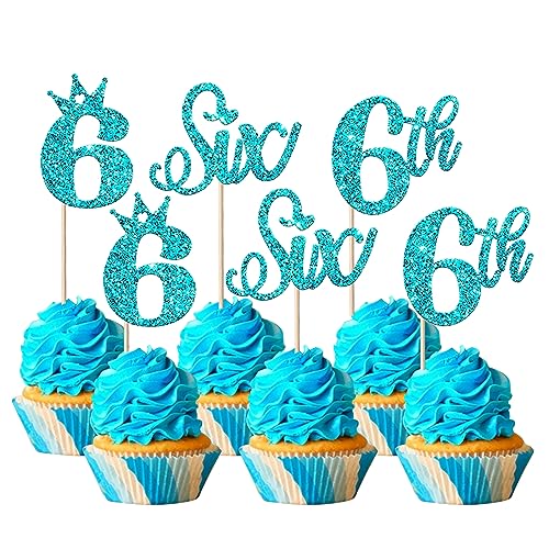 24 Stück Six Geburtstag Tortendeko Glitzer Happy 6th Cupcake Toppers Crown Kuchen Deko für Sechste Party Dekorationen Blau 24 Stück Six Geburtstag Tortendeko Glitzer Happy 6th Cupcake Toppers Crown Kuchen Deko für Sechste Party Dekorationen Blau von SYKYCTCY