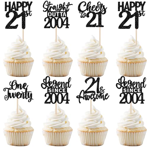 24 Stück Straight Outta 2004 Cupcake Toppers Glitzer Twenty one Kuchen Deko Happy 21st Tortendeko für Prost auf 21 Jahre Geburtstag Hochzeit Jahrestag Party Kuchen Dekoration Schwarz von SYKYCTCY