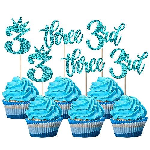 24 Stück Three Geburtstag Tortendeko Glitzer Happy 3rd Cupcake Toppers Crown Kuchen Deko für Dritte Party Dekorationen Blau 24 Stück Three Geburtstag Tortendeko Glitzer Happy 3rd Cupcake Toppers Crown Kuchen Deko für Dritte Party Dekorationen Blau von SYKYCTCY