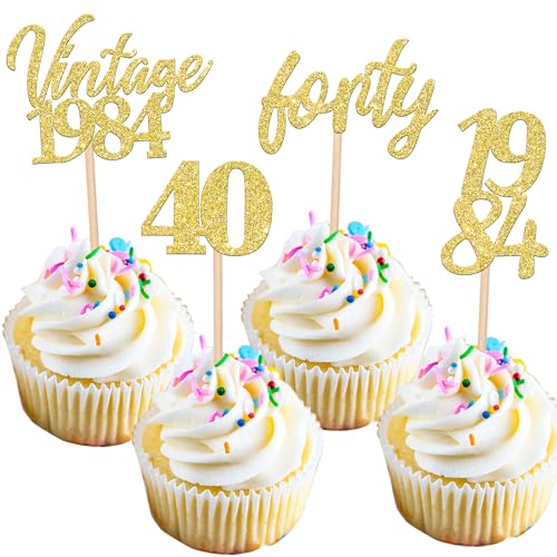 24 Stück Vintage 1984 Tortendeko Glitzer 40 Forty Geburtstag Cupcake Toppers Awesome Since 1984 Fabulous 40 Kuchen Deko for 40th Geburtstag Jahrestag Party Kuchen Dekoration Gold 24 Stück Vintage 1984 Tortendeko Glitzer 40 Forty Geburtstag Cupcake Toppers Awesome Since 1984 Fabulous 40 Kuchen Deko for 40th Geburtstag Jahrestag Party Kuchen Dekoration Gold von SYKYCTCY