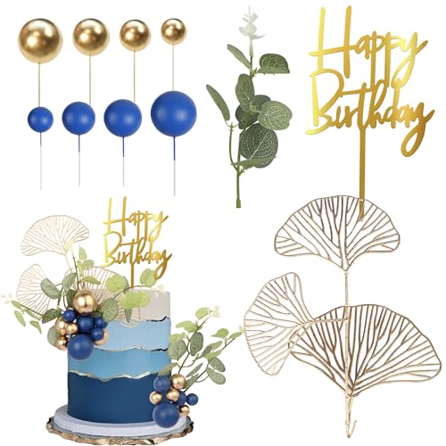 27 Stück Blau Gold Kugel Tortendeko Happy Birthday Cake Topper Natürliche Boho Palmblätter Kuchen Deko für Baby Dusche Kinder Jungen Mädchen Thema böhmische Hochzeit Jahrestag Party Kuchen Dekoration 27 Stück Blau Gold Kugel Tortendeko Happy Birthday Cake Topper Natürliche Boho Palmblätter Kuchen Deko für Baby Dusche Kinder Jungen Mädchen Thema böhmische Hochzeit Jahrestag Party Kuchen Dekoration von SYKYCTCY