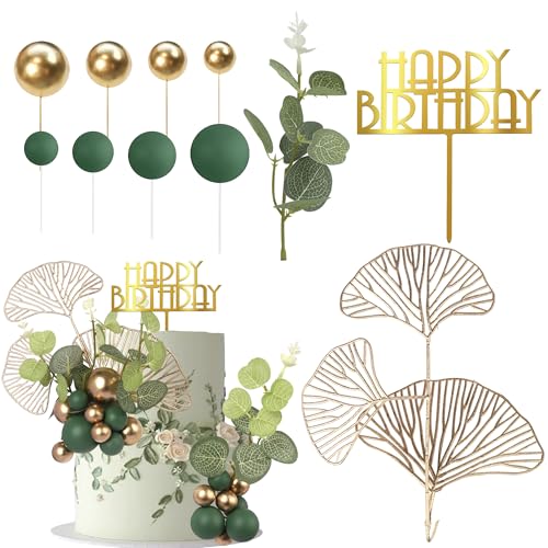 27 Stück Grün Gold Kugel Tortendeko Happy Birthday Cake Topper Natürliche Boho Palmblätter Kuchen Deko für Baby Dusche Kinder Jungen Mädchen Thema böhmische Hochzeit Jahrestag Party Kuchen Dekoration 27 Stück Grün Gold Kugel Tortendeko Happy Birthday Cake Topper Natürliche Boho Palmblätter Kuchen Deko für Baby Dusche Kinder Jungen Mädchen Thema böhmische Hochzeit Jahrestag Party Kuchen Dekoration von SYKYCTCY
