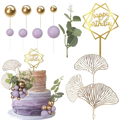27 Stück Lila Gold Kugel Tortendeko Happy Birthday Cake Topper Natürliche Boho Palmblätter Kuchen Deko für Baby Dusche Kinder Jungen Mädchen Thema böhmische Hochzeit Jahrestag Party Kuchen Dekoration 27 Stück Lila Gold Kugel Tortendeko Happy Birthday Cake Topper Natürliche Boho Palmblätter Kuchen Deko für Baby Dusche Kinder Jungen Mädchen Thema böhmische Hochzeit Jahrestag Party Kuchen Dekoration von SYKYCTCY