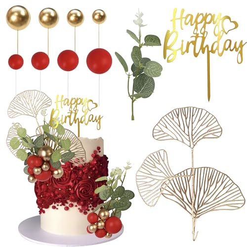 27 Stück Rot Gold Kugel Tortendeko Happy Birthday Cake Topper Natürliche Boho Palmblätter Kuchen Deko für Baby Dusche Kinder Jungen Mädchen Thema böhmische Hochzeit Jahrestag Party Kuchen Dekoration 27 Stück Rot Gold Kugel Tortendeko Happy Birthday Cake Topper Natürliche Boho Palmblätter Kuchen Deko für Baby Dusche Kinder Jungen Mädchen Thema böhmische Hochzeit Jahrestag Party Kuchen Dekoration von SYKYCTCY