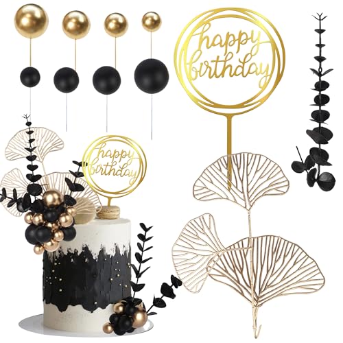 27 Stück Schwarz Gold Kugel Tortendeko Happy Birthday Cake Topper Natürliche Boho Palmblätter Kuchen Deko für Baby Dusche Jungen Mädchen Thema böhmische Hochzeit Jahrestag Party Kuchen Dekoration 27 Stück Schwarz Gold Kugel Tortendeko Happy Birthday Cake Topper Natürliche Boho Palmblätter Kuchen Deko für Baby Dusche Jungen Mädchen Thema böhmische Hochzeit Jahrestag Party Kuchen Dekoration von SYKYCTCY
