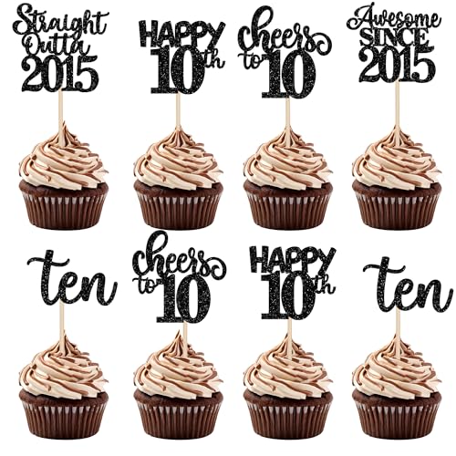 30 Stück 10th Geburtstag Kuchen Deko Straight Outta 2015 Cupcake Toppers Ten Happy 10th Awesome Since 2015 Tortendeko für Prost auf 10 Jahre Geburtstag Jahrestag Party Kuchen Dekoration Schwarz 30 Stück 10th Geburtstag Kuchen Deko Straight Outta 2015 Cupcake Toppers Ten Happy 10th Awesome Since 2015 Tortendeko für Prost auf 10 Jahre Geburtstag Jahrestag Party Kuchen Dekoration Schwarz von SYKYCTCY