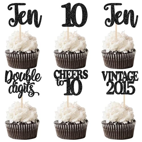 30 Stück 10th Geburtstag Kuchen Deko Vintage 2015 Cupcake Toppers Ten Happy 10th Cheers to 10 Tortendeko für Prost auf 10 Jahre Geburtstag Jahrestag Party Kuchen Dekoration Schwarz 30 Stück 10th Geburtstag Kuchen Deko Vintage 2015 Cupcake Toppers Ten Happy 10th Cheers to 10 Tortendeko für Prost auf 10 Jahre Geburtstag Jahrestag Party Kuchen Dekoration Schwarz von SYKYCTCY