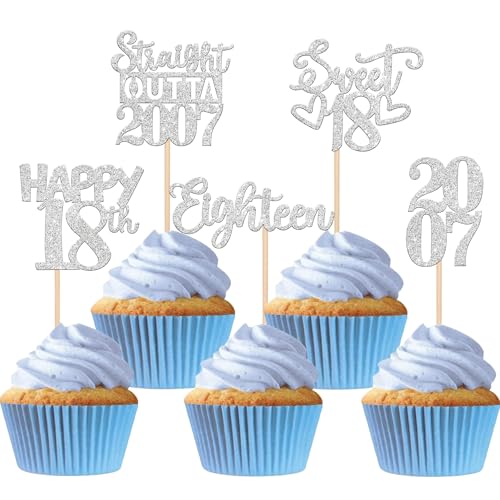 30 Stück 18th Geburtstag Cupcake Toppers Glitzer Straight Outta 2007 Kuchen Deko Sweet 18 Happy 10th Tortendeko für Prost auf 18 Jahre Geburtstag Hochzeit Jahrestag Party Kuchen Dekoration Silber 30 Stück 18th Geburtstag Cupcake Toppers Glitzer Straight Outta 2007 Kuchen Deko Sweet 18 Happy 10th Tortendeko für Prost auf 18 Jahre Geburtstag Hochzeit Jahrestag Party Kuchen Dekoration Silber von SYKYCTCY