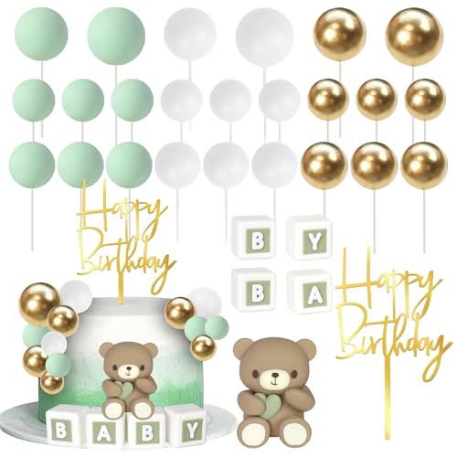 30 Stück Baby Dusche Tortendeko DIY Kugel Bär Kuchen Deko Acryl Happy Birthday Cake Toppers für Baby Dusche Junge Mädchen Geburtstag Party Kuchen Dekorationen Grün 30 Stück Baby Dusche Tortendeko DIY Kugel Bär Kuchen Deko Acryl Happy Birthday Cake Toppers für Baby Dusche Junge Mädchen Geburtstag Party Kuchen Dekorationen Grün von SYKYCTCY