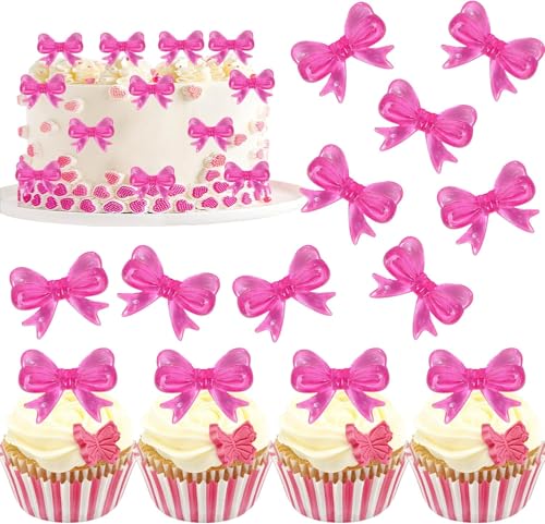 30 Stück Fliege Cupcake Dekorationen Schleifen Knoten Acryl Tortendeko Schleife Kuchen Deko für Hochzeit Braut Dusche Thema rosa Mädchen Geburtstag Party Cupcake Dekorationen Roserot von SYKYCTCY