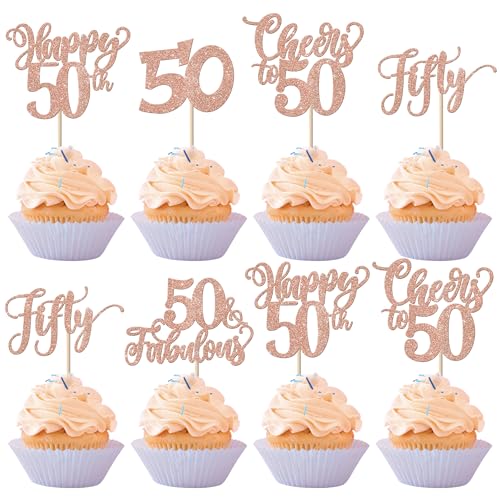 30 Stück Happy 50th Geburtstag Tortendeko Glitzer Cheers to 50 Kuchen Deko 50 Fabulous Cupcake Toppers für Fifty Geburtstag Jahrestag Party Kuchen Dekoration Rosegold 30 Stück Happy 50th Geburtstag Tortendeko Glitzer Cheers to 50 Kuchen Deko 50 Fabulous Cupcake Toppers für Fifty Geburtstag Jahrestag Party Kuchen Dekoration Rosegold von SYKYCTCY