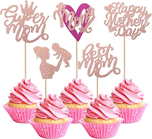 30 Stück Happy Mother's Day Tortendeko, Glitzer Herz Cake Toppers Krone Kuchen Deko Cupcake Toppers für Glücklicher Muttertag Thema Frauen Geburtstag Party Supplies Rosegold 30 Stück Happy Mother's Day Tortendeko, Glitzer Herz Cake Toppers Krone Kuchen Deko Cupcake Toppers für Glücklicher Muttertag Thema Frauen Geburtstag Party Supplies Rosegold von SYKYCTCY