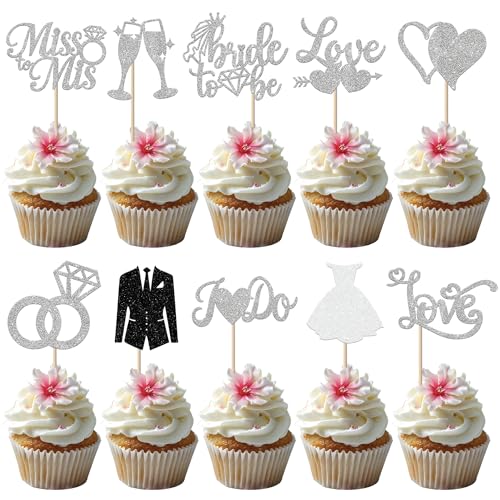 30 Stück Hochzeit Thema Tortendeko Bride to Be Cupcake Toppers Glitzer Braut und Bräutigam Liebe Herz Diamant Ring Kuchen Deko für Verlobung Hochzeiten Thema Party Kuchen Dekorationen Silber 30 Stück Hochzeit Thema Tortendeko Bride to Be Cupcake Toppers Glitzer Braut und Bräutigam Liebe Herz Diamant Ring Kuchen Deko für Verlobung Hochzeiten Thema Party Kuchen Dekorationen Silber von SYKYCTCY
