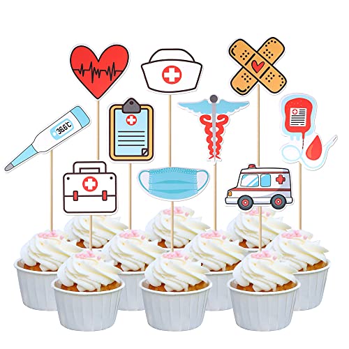 30 Stück Nurse Cupcake Toppers Krankenschwester Tortendeko Glitter Graduierung Medizinische Instrumente Graduierung Tortendeko Medical Rn Nurse Grad Themed Birthday Baby Shower Party Kuchen Dekoendeko von SYKYCTCY