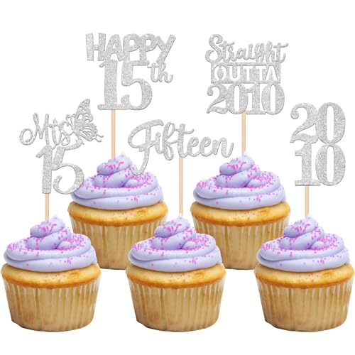 30 Stück Straight Outta 2010 Tortendeko Glitzer 15th Geburtstag Kuchen Deko Happy 15th Fifteen Cupcake Toppers für Prost auf 15 Jahre Geburtstag Hochzeit Jahrestag Party Kuchen Dekoration Silber 30 Stück Straight Outta 2010 Tortendeko Glitzer 15th Geburtstag Kuchen Deko Happy 15th Fifteen Cupcake Toppers für Prost auf 15 Jahre Geburtstag Hochzeit Jahrestag Party Kuchen Dekoration Silber von SYKYCTCY
