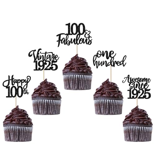 30 Stück Vintage 1925 Tortendeko Glitzer Happy 100th One Hundred Awesome Since 1925 Cupcake Toppers 100 Fabulous Kuchen Deko für 100th Geburtstag Hochzeit Jahrestag Party Supplies Schwarz 30 Stück Vintage 1925 Tortendeko Glitzer Happy 100th One Hundred Awesome Since 1925 Cupcake Toppers 100 Fabulous Kuchen Deko für 100th Geburtstag Hochzeit Jahrestag Party Supplies Schwarz von SYKYCTCY