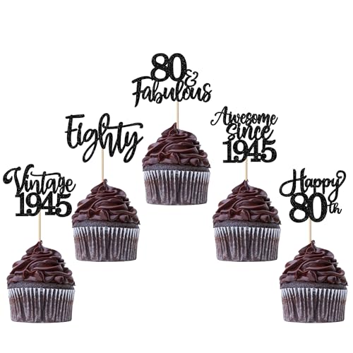 30 Stück Vintage 1945 Tortendeko Glitzer Happy 80th Eighty Awesome Since 1945 Cupcake Toppers 80 Fabulous Kuchen Deko für 80. Geburtstag Hochzeitstag Party Kuchen Dekorationen Schwarz 30 Stück Vintage 1945 Tortendeko Glitzer Happy 80th Eighty Awesome Since 1945 Cupcake Toppers 80 Fabulous Kuchen Deko für 80. Geburtstag Hochzeitstag Party Kuchen Dekorationen Schwarz von SYKYCTCY