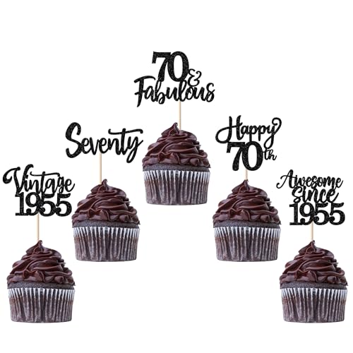 30 Stück Vintage 1955 Tortendeko Glitzer Happy 70th Seventy Awesome Since 1955 Cupcake Toppers 70 Fabulous Kuchen Deko für 70. Geburtstag Hochzeitstag Party Kuchen Dekorationen Schwarz 30 Stück Vintage 1955 Tortendeko Glitzer Happy 70th Seventy Awesome Since 1955 Cupcake Toppers 70 Fabulous Kuchen Deko für 70. Geburtstag Hochzeitstag Party Kuchen Dekorationen Schwarz von SYKYCTCY