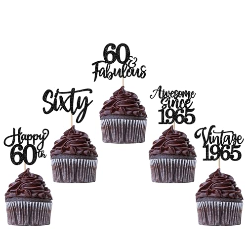 30 Stück Vintage 1965 Tortendeko Glitzer Happy 60th Sixty Awesome Since 1965 Cupcake Toppers 60 Fabulous Kuchen Deko für 60. Geburtstag Hochzeitstag Party Kuchen Dekorationen Schwarz 30 Stück Vintage 1965 Tortendeko Glitzer Happy 60th Sixty Awesome Since 1965 Cupcake Toppers 60 Fabulous Kuchen Deko für 60. Geburtstag Hochzeitstag Party Kuchen Dekorationen Schwarz von SYKYCTCY