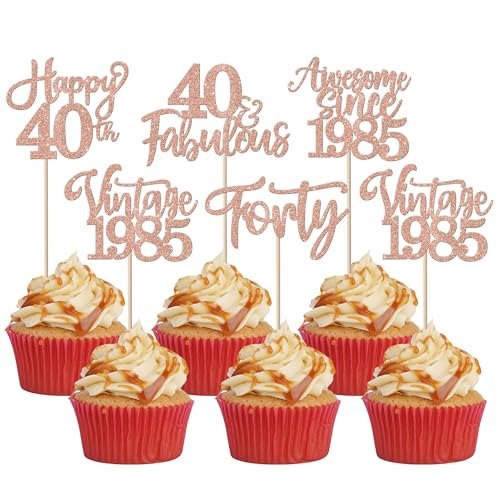 30 Stück Vintage 1985 Tortendeko Glitzer Happy 40th Forty Awesome Since 1985 Cupcake Toppers 40 Fabulous Kuchen Deko für 40. Geburtstag Hochzeitstag Party Kuchen Dekorationen Rosegold 30 Stück Vintage 1985 Tortendeko Glitzer Happy 40th Forty Awesome Since 1985 Cupcake Toppers 40 Fabulous Kuchen Deko für 40. Geburtstag Hochzeitstag Party Kuchen Dekorationen Rosegold von SYKYCTCY