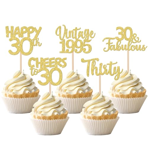30 Stück Vintage 1995 Cupcake Toppers Glitzer Happy 30th Geburtstag Tortendeko Cheers to 30 Fabulous Thirty Kuchen Deko für 30th Geburtstag Hochzeit Jahrestag Party Gold 30 Stück Vintage 1995 Cupcake Toppers Glitzer Happy 30th Geburtstag Tortendeko Cheers to 30 Fabulous Thirty Kuchen Deko für 30th Geburtstag Hochzeit Jahrestag Party Gold von SYKYCTCY