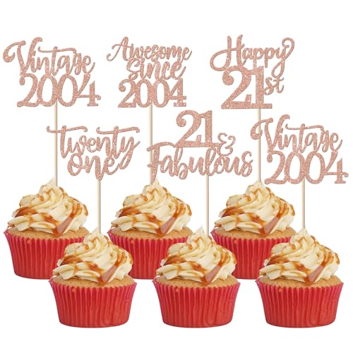 30 Stück Vintage 2004 Tortendeko Glitzer Happy 21st Twenty-one Awesome Since 2004 Cupcake Toppers 21 Fabulous Kuchen Deko für 21. Geburtstag Hochzeitstag Party Kuchen Dekorationen Rosegold 30 Stück Vintage 2004 Tortendeko Glitzer Happy 21st Twenty-one Awesome Since 2004 Cupcake Toppers 21 Fabulous Kuchen Deko für 21. Geburtstag Hochzeitstag Party Kuchen Dekorationen Rosegold von SYKYCTCY