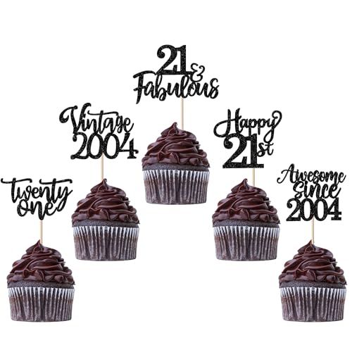 30 Stück Vintage 2004 Tortendeko Glitzer Happy 21st Twenty-one Awesome Since 2004 Cupcake Toppers 21 Fabulous Kuchen Deko für 21. Geburtstag Hochzeitstag Party Kuchen Dekorationen Schwarz 30 Stück Vintage 2004 Tortendeko Glitzer Happy 21st Twenty-one Awesome Since 2004 Cupcake Toppers 21 Fabulous Kuchen Deko für 21. Geburtstag Hochzeitstag Party Kuchen Dekorationen Schwarz von SYKYCTCY